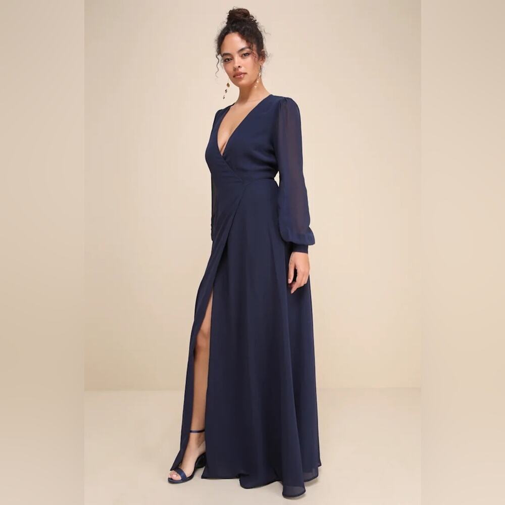 NWOT Lulus My Whole Heart Dark Navy Blue Long Sleeve Wrap Dress Maxi Size 1X